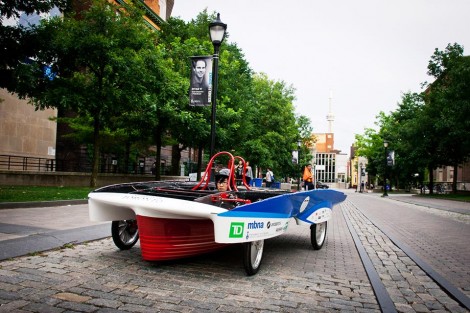 Jane Liu tests the B-7's mechanical system on the U of T campus. PHOTO COURTESY BLUE SKY SOLAR RACING