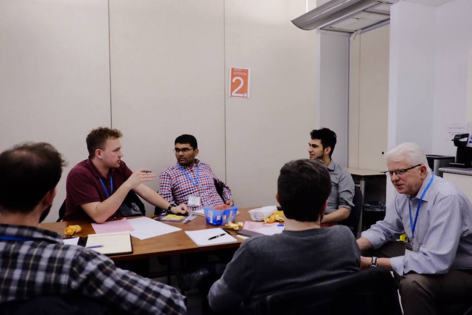Students participate in the Accelerator Weekend startup competition at the U of T Hatchery. Courtesy Haman.