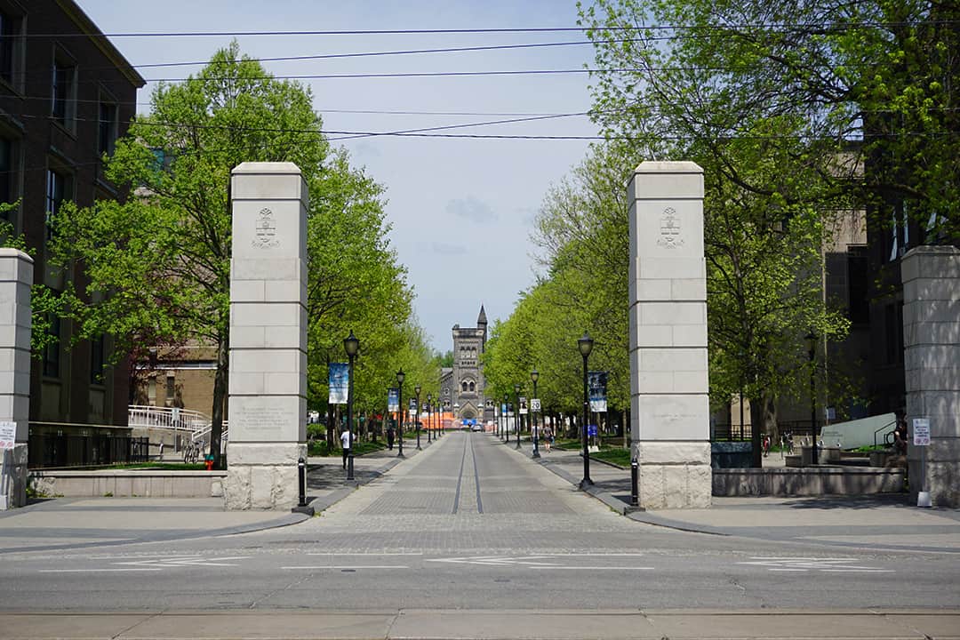 U of T's front campus, seen from College Street.